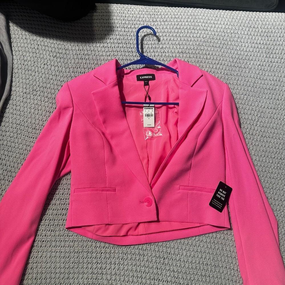 NWT Express Women's One Button Cropped Blazer Hot Barbie Pink, SMALL